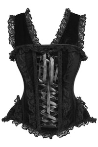 Daisy Corsets Top Drawer Black Velvet & Lace Steel Boned Corset w/Cap Sleeves in Black  from SexyShoes.com