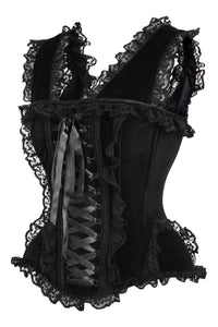Daisy Corsets Top Drawer Black Velvet & Lace Steel Boned Corset w/Cap Sleeves in Black