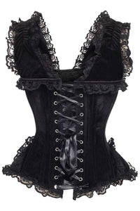 Daisy Corsets Top Drawer Black Velvet & Lace Steel Boned Corset w/Cap Sleeves in Black