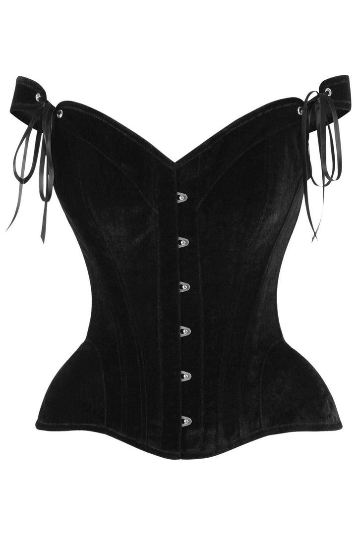 Top Drawer Black Velvet Steel Boned Corset w/Straps-Overbust Corsets-SEXYSHOES.COM