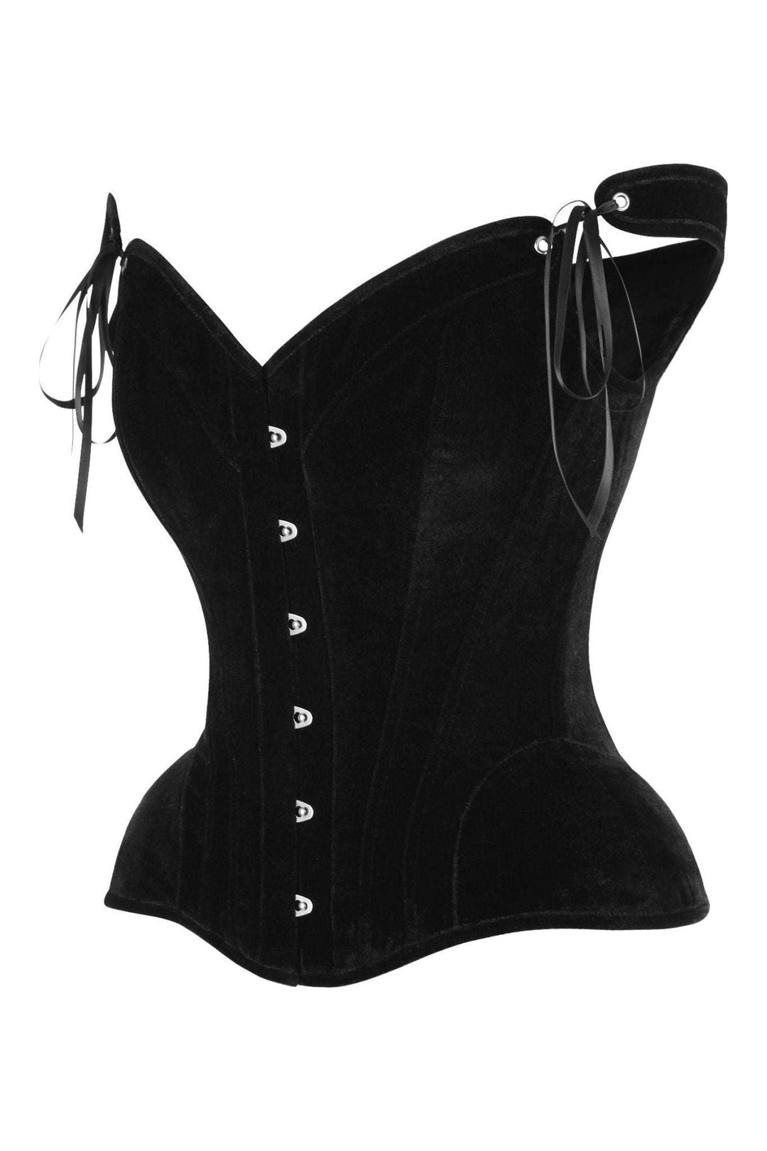 Top Drawer Black Velvet Steel Boned Corset w/Straps-Overbust Corsets-SEXYSHOES.COM