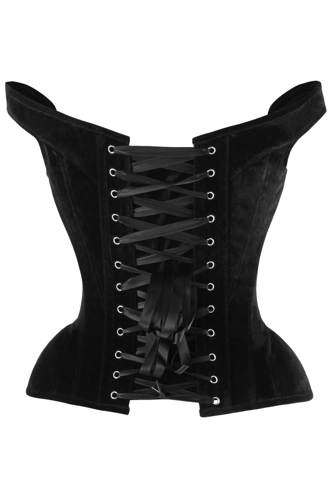 Top Drawer Black Velvet Steel Boned Corset w/Straps-Overbust Corsets-SEXYSHOES.COM