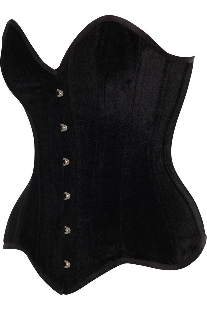 Top Drawer Black Velvet Steel Boned Overbust Corset-Overbust Corsets-SEXYSHOES.COM