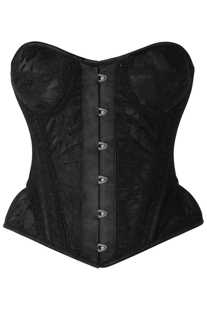 Top Drawer Black w/Black Lace Steel Boned Underwire Bustier Corset-Bustier Corsets-SEXYSHOES.COM