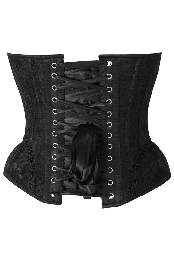 Top Drawer Black w/Black Lace Steel Boned Underwire Bustier Corset-Bustier Corsets-SEXYSHOES.COM