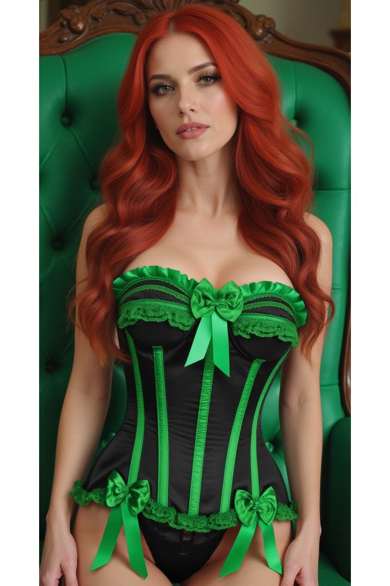 Daisy Corsets Top Drawer Black/Green Satin Steel Boned Burlesque Corset in Black  from SexyShoes.com