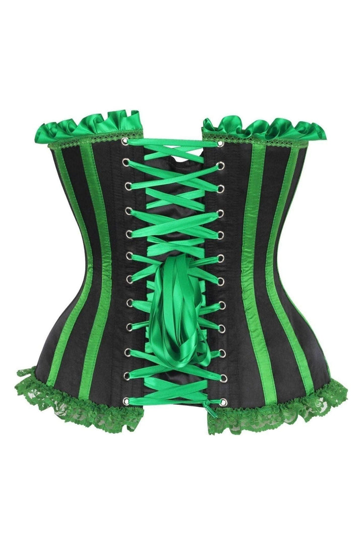 Daisy Corsets Top Drawer Black/Green Satin Steel Boned Burlesque Corset in Black