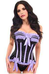 Daisy Corsets Top Drawer Black/Lavender Satin Steel Boned Burlesque Corset in Black
