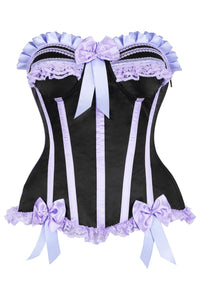 Daisy Corsets Top Drawer Black/Lavender Satin Steel Boned Burlesque Corset in Black