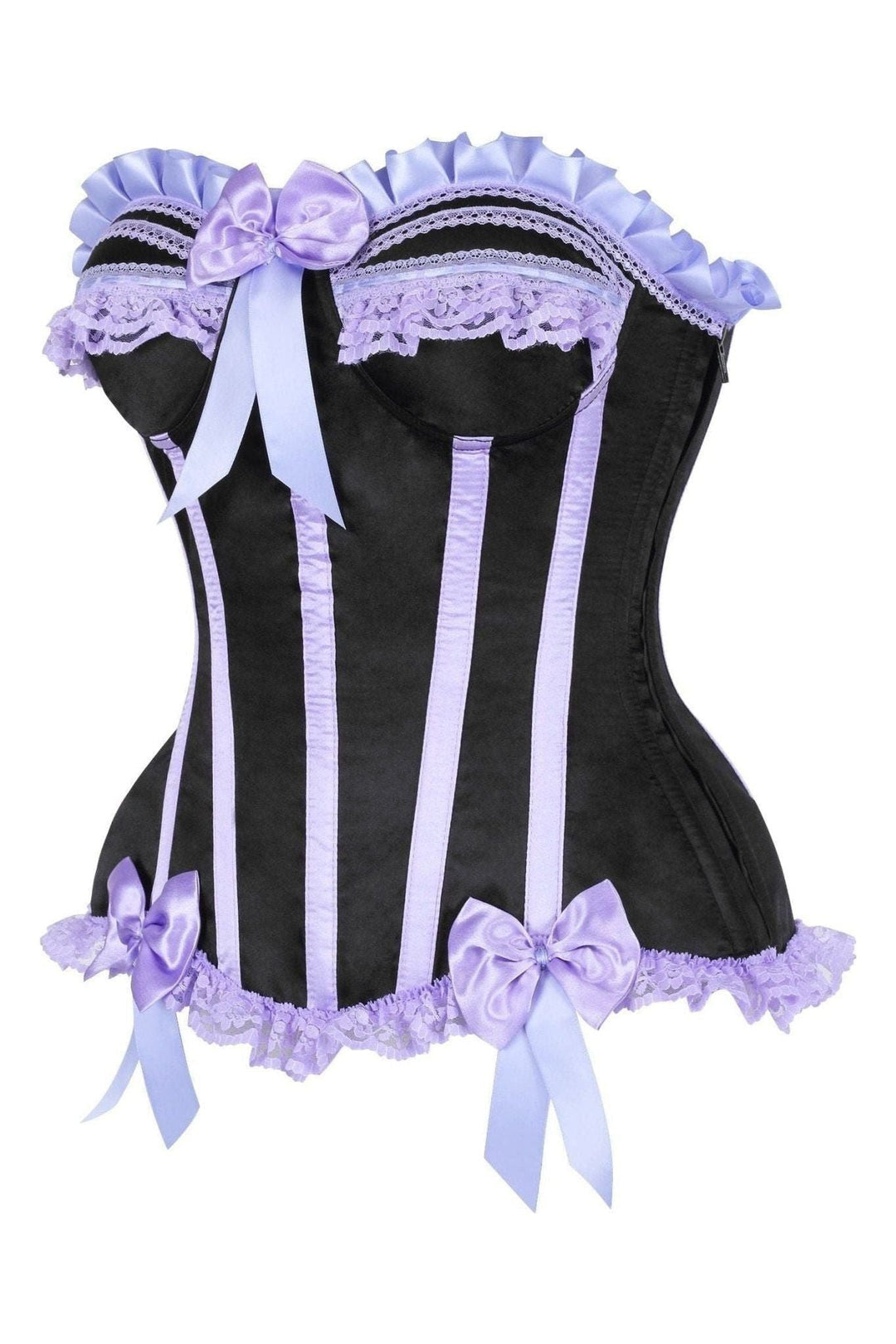 Daisy Corsets Top Drawer Black/Lavender Satin Steel Boned Burlesque Corset in Black