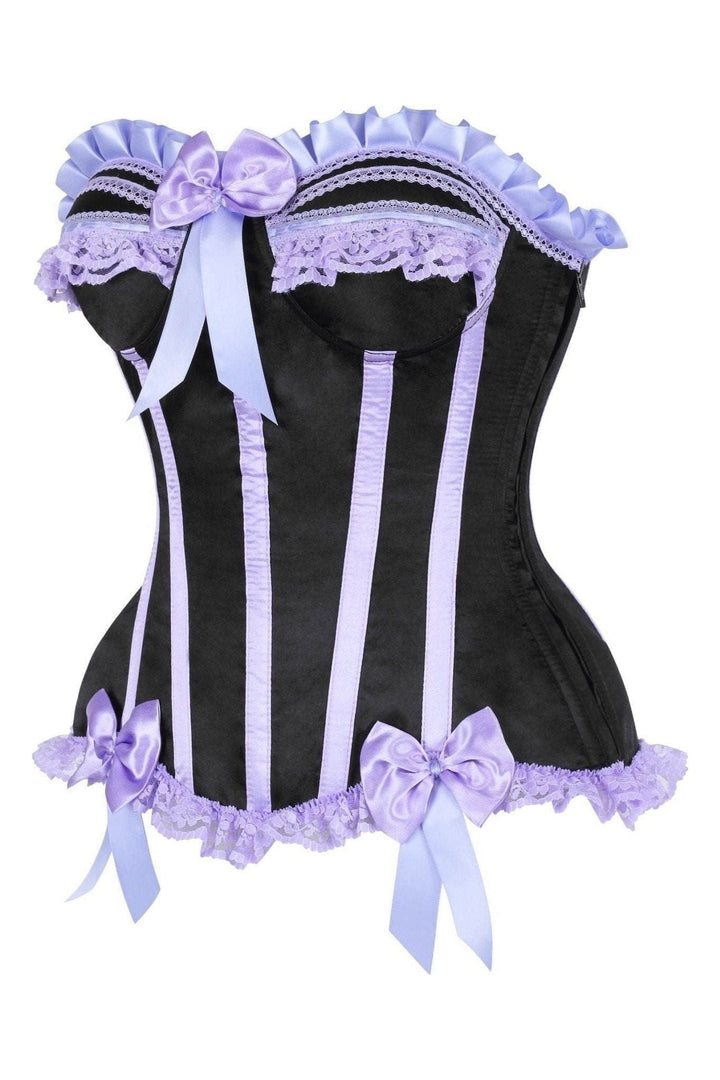 Daisy Corsets Top Drawer Black/Lavender Satin Steel Boned Burlesque Corset in Black