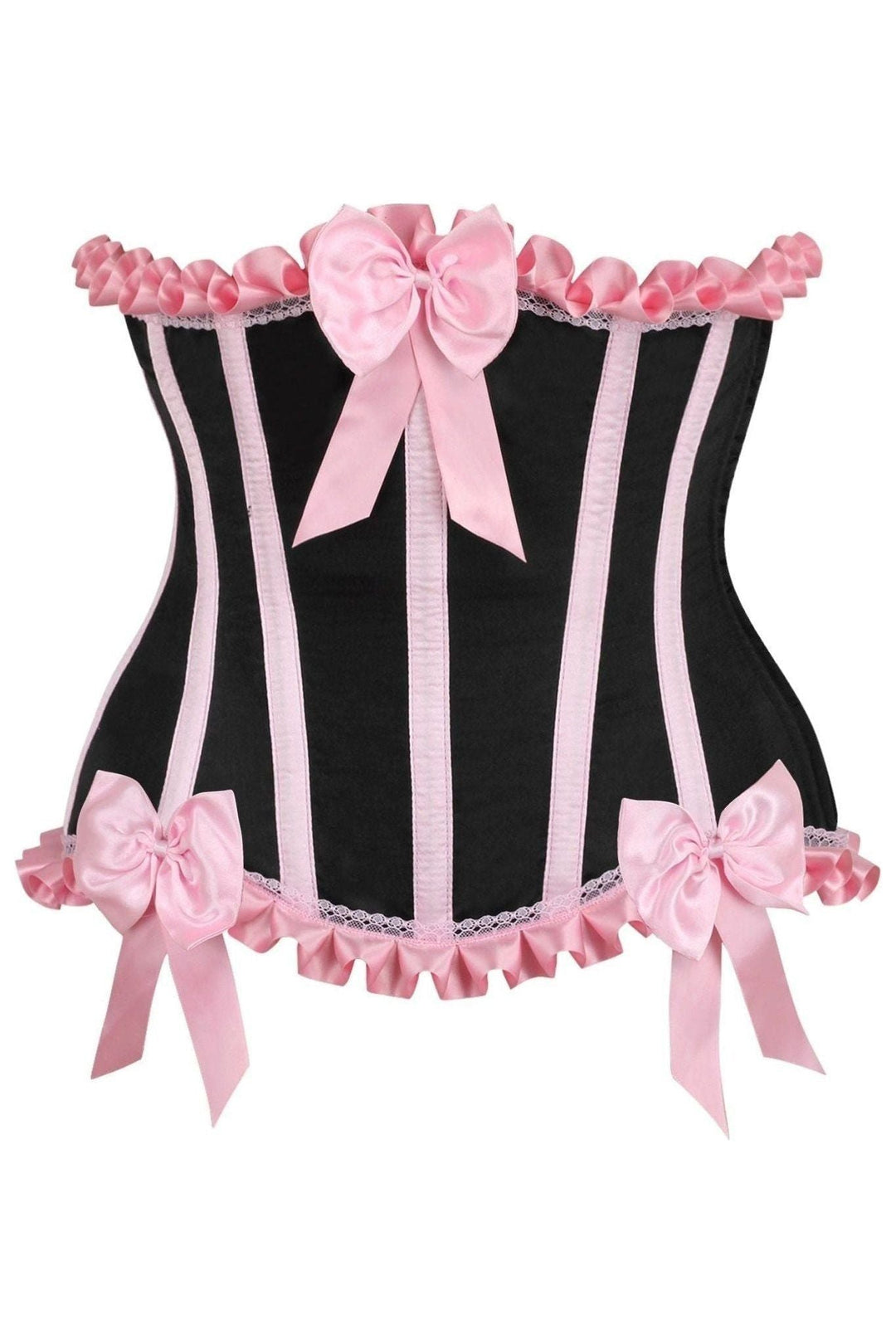 Top Drawer Black/Pink Steel Boned Burlesque Underbust Corset Waist Cincher-Waist Cinchers-SEXYSHOES.COM