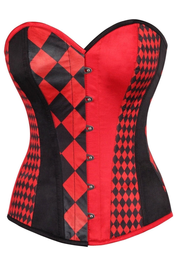 Top Drawer Black/Red Print Steel Boned Corset-Overbust Corsets-SEXYSHOES.COM