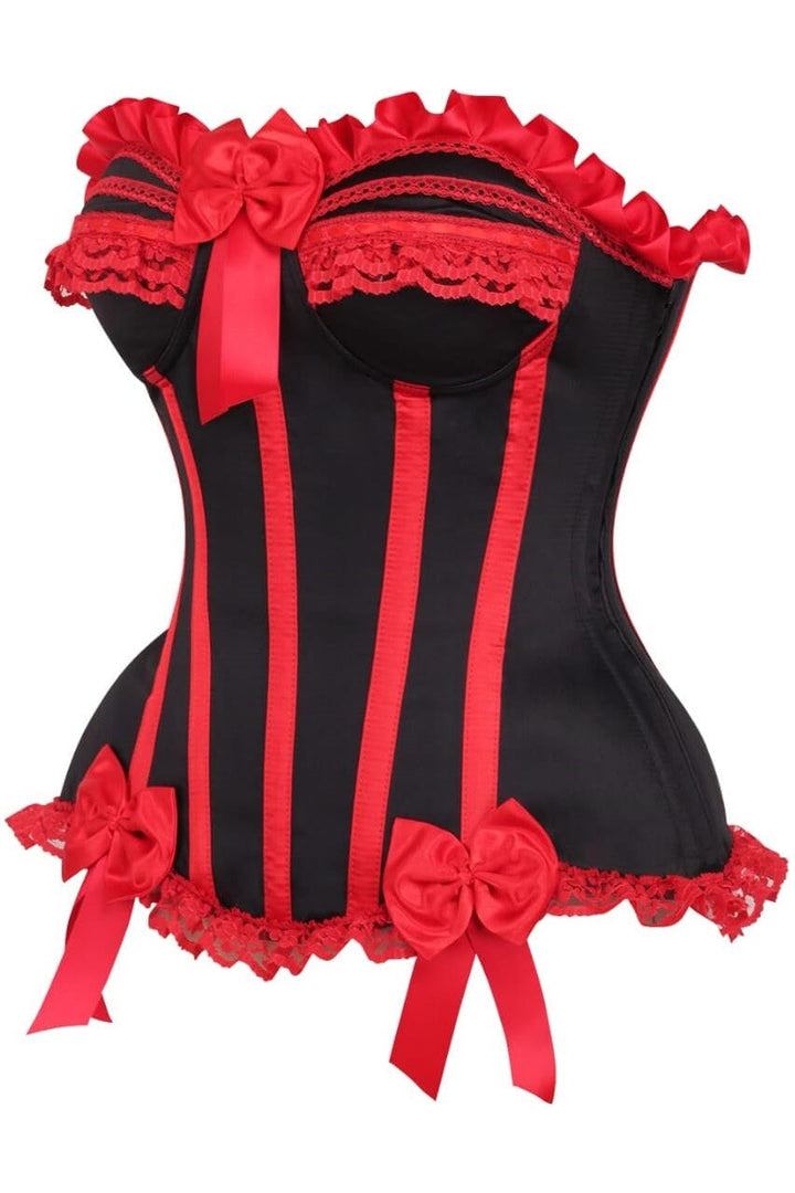 Top Drawer Black/Red Steel Boned Burlesque Corset-Overbust Corsets-SEXYSHOES.COM