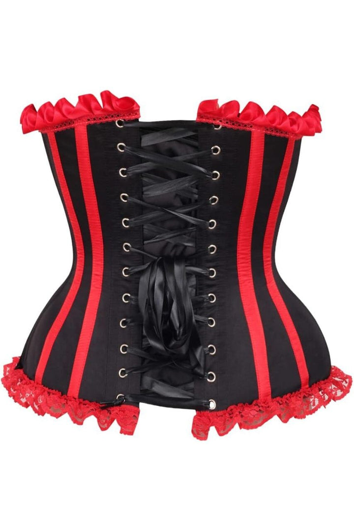 Top Drawer Black/Red Steel Boned Burlesque Corset-Overbust Corsets-SEXYSHOES.COM