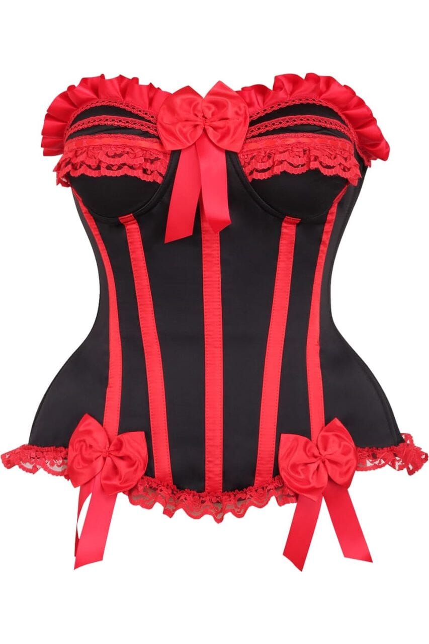 Top Drawer Black/Red Steel Boned Burlesque Corset-Overbust Corsets-SEXYSHOES.COM