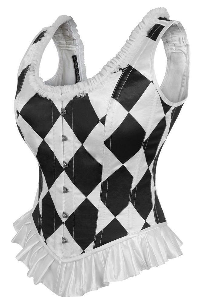 Daisy Corsets Top Drawer Black/White Diamond Steel Boned Corset w/Straps in White