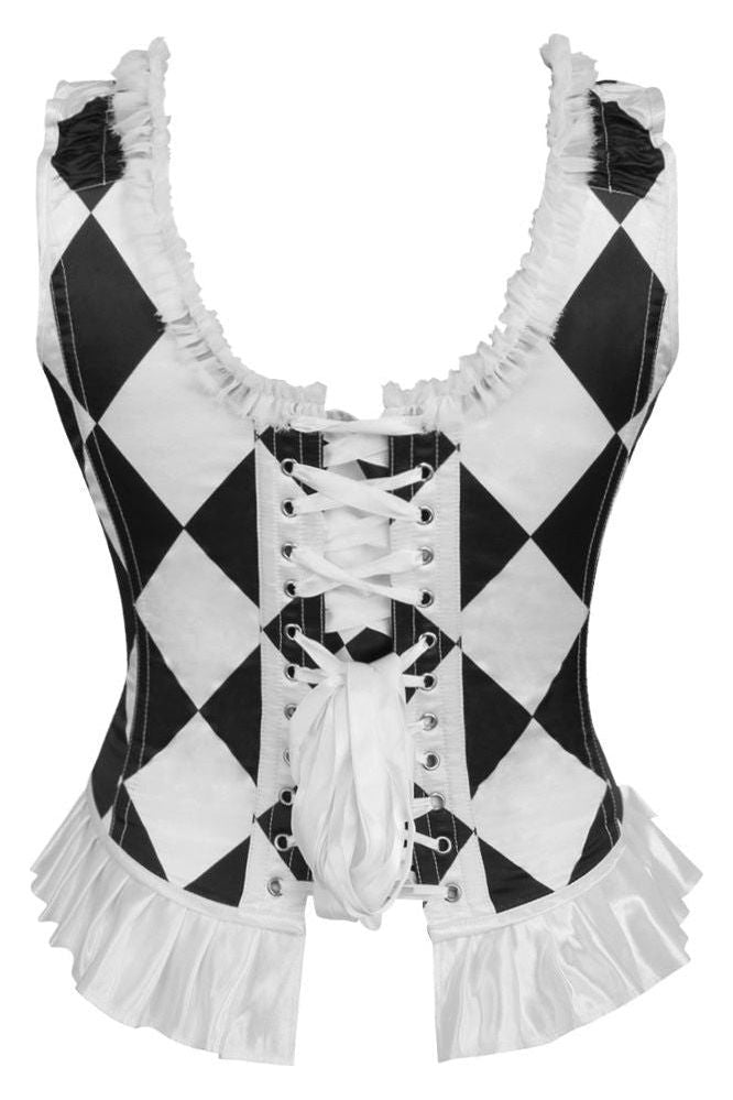 Daisy Corsets Top Drawer Black/White Diamond Steel Boned Corset w/Straps in White