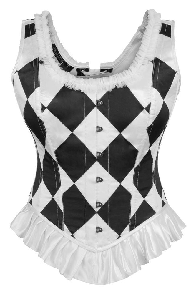 Daisy Corsets Top Drawer Black/White Diamond Steel Boned Corset w/Straps in White  from SexyShoes.com
