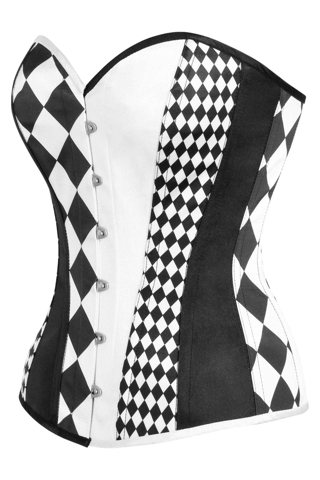 Top Drawer Black/White Print Steel Boned Corset-Overbust Corsets-SEXYSHOES.COM