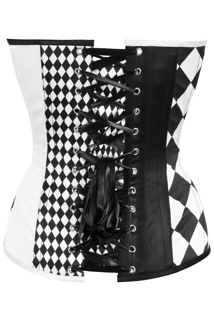Top Drawer Black/White Print Steel Boned Corset-Overbust Corsets-SEXYSHOES.COM