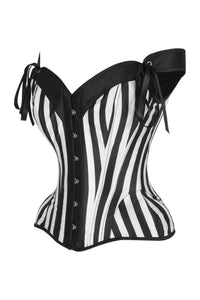 Daisy Corsets Top Drawer Black/White Striped Steel Boned Corset w/Straps in White