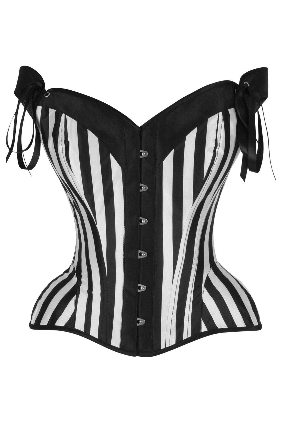 Daisy Corsets Top Drawer Black/White Striped Steel Boned Corset w/Straps in White  from SexyShoes.com