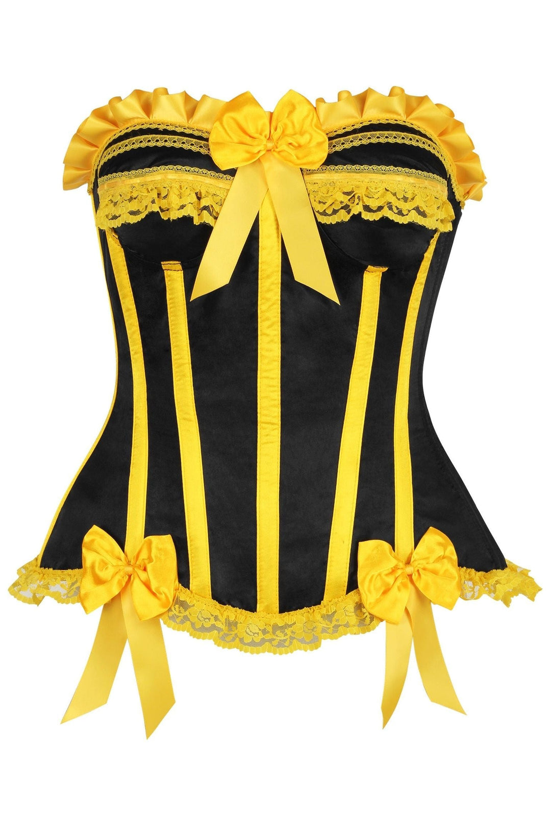 Top Drawer Black/Yellow Satin Steel Boned Burlesque Corset-Overbust Corsets-SEXYSHOES.COM