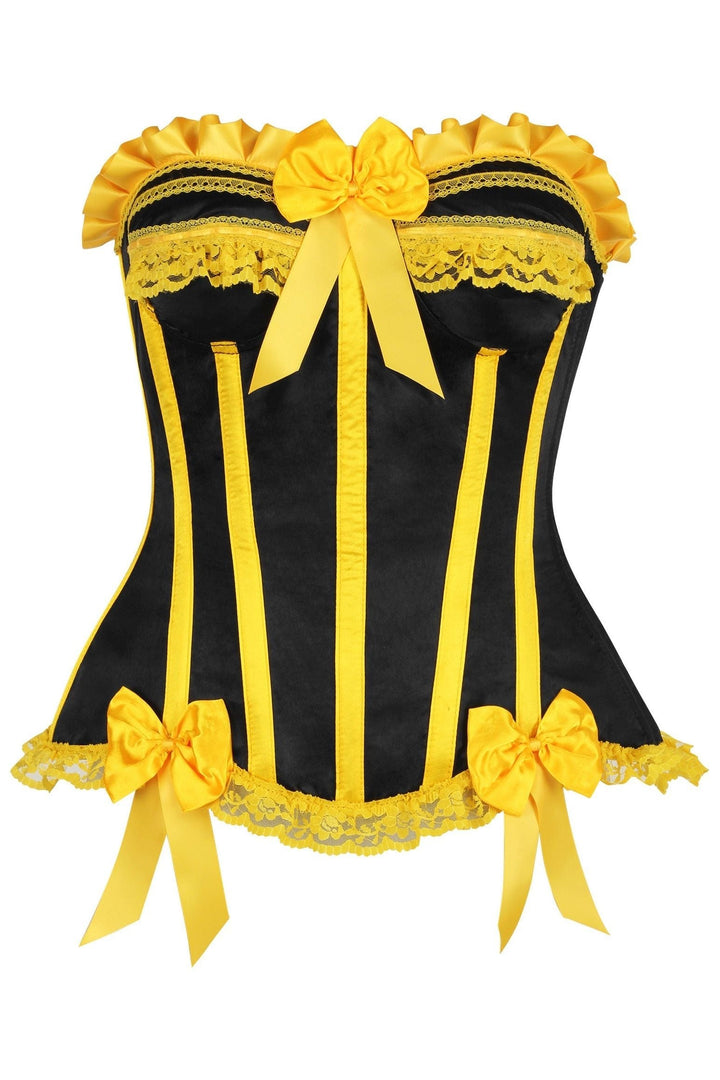Top Drawer Black/Yellow Satin Steel Boned Burlesque Corset-Overbust Corsets-SEXYSHOES.COM