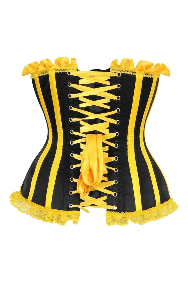 Top Drawer Black/Yellow Satin Steel Boned Burlesque Corset-Overbust Corsets-SEXYSHOES.COM