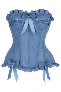 Daisy Corsets Top Drawer Blue Denim Underwire Steel Boned Burlesque Corset w/Bows in Blue  from SexyShoes.com