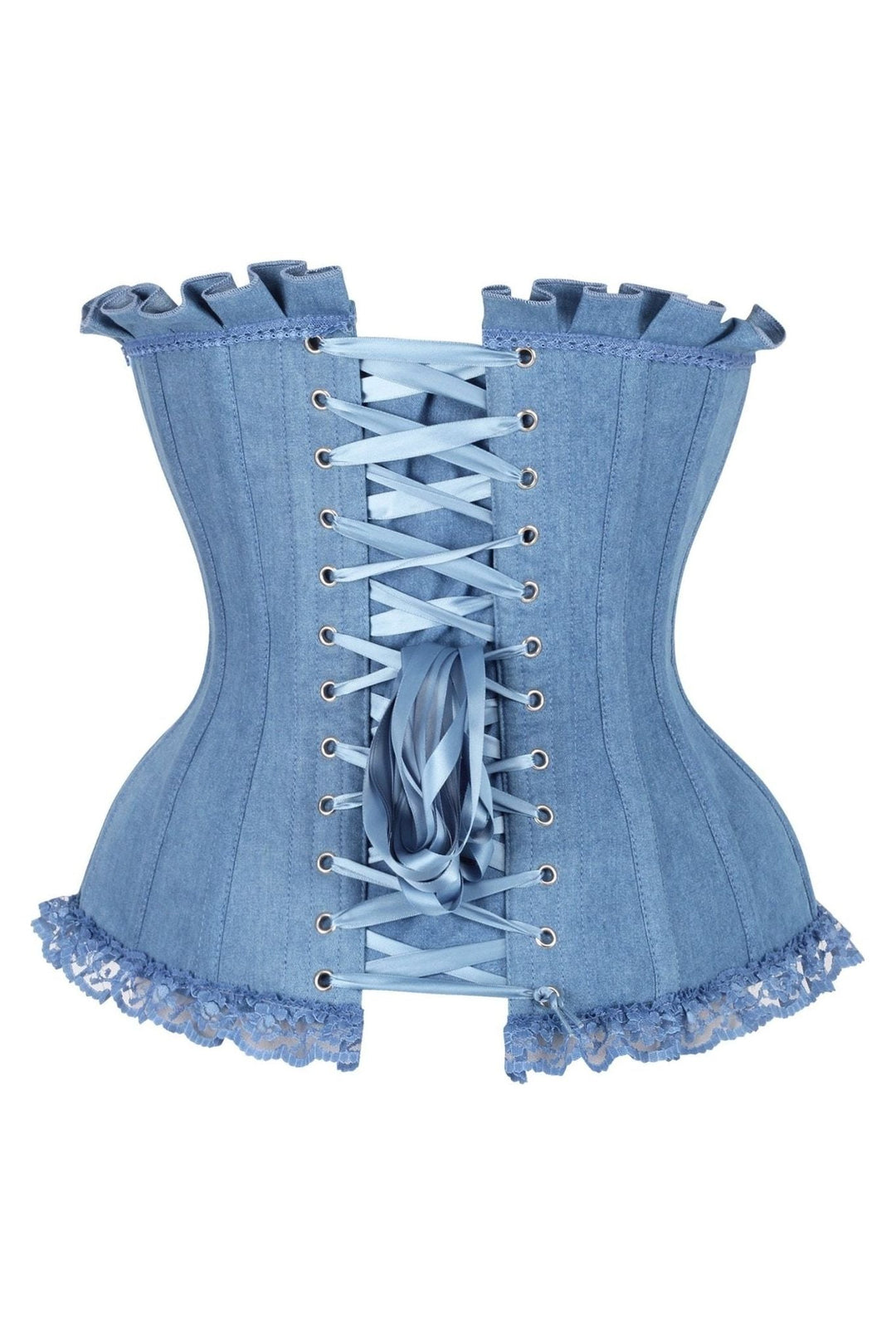 Daisy Corsets Top Drawer Blue Denim Underwire Steel Boned Burlesque Corset w/Bows in Blue