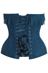 Daisy Corsets Top Drawer Blue Suede Steel Boned Overbust Corset w/Fringe in Blue