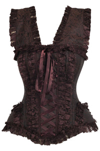 Daisy Corsets Top Drawer Brown Swirl Brocade & Lace Steel Boned Corset w/Cap Sleeves in Brown  from SexyShoes.com