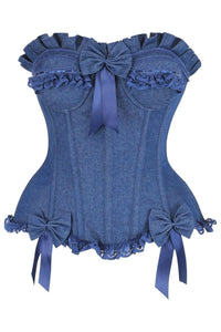 Daisy Corsets Top Drawer Dark Blue Denim Underwire Steel Boned Burlesque Corset w/Bows in Blue  from SexyShoes.com