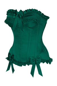 Daisy Corsets Top Drawer Dark Green Satin Steel Boned Burlesque Corset in Green