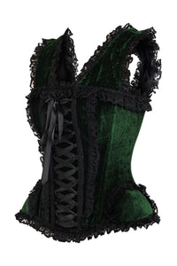 Daisy Corsets Top Drawer Dark Green Velvet & Lace Steel Boned Corset w/Cap Sleeves in Green