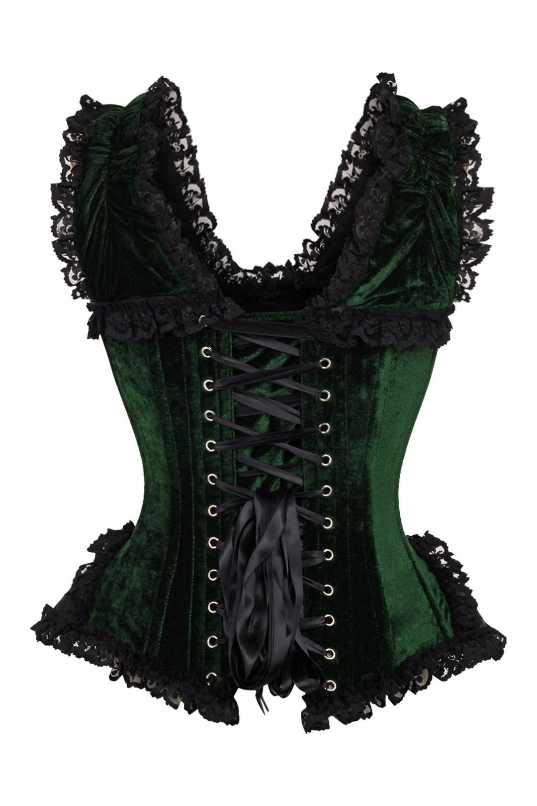 Daisy Corsets Top Drawer Dark Green Velvet & Lace Steel Boned Corset w/Cap Sleeves in Green