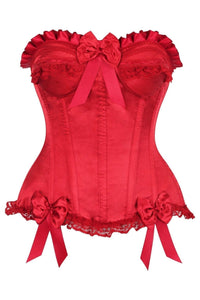 Daisy Corsets Top Drawer Dark Red Satin Steel Boned Burlesque Corset in Red  from SexyShoes.com