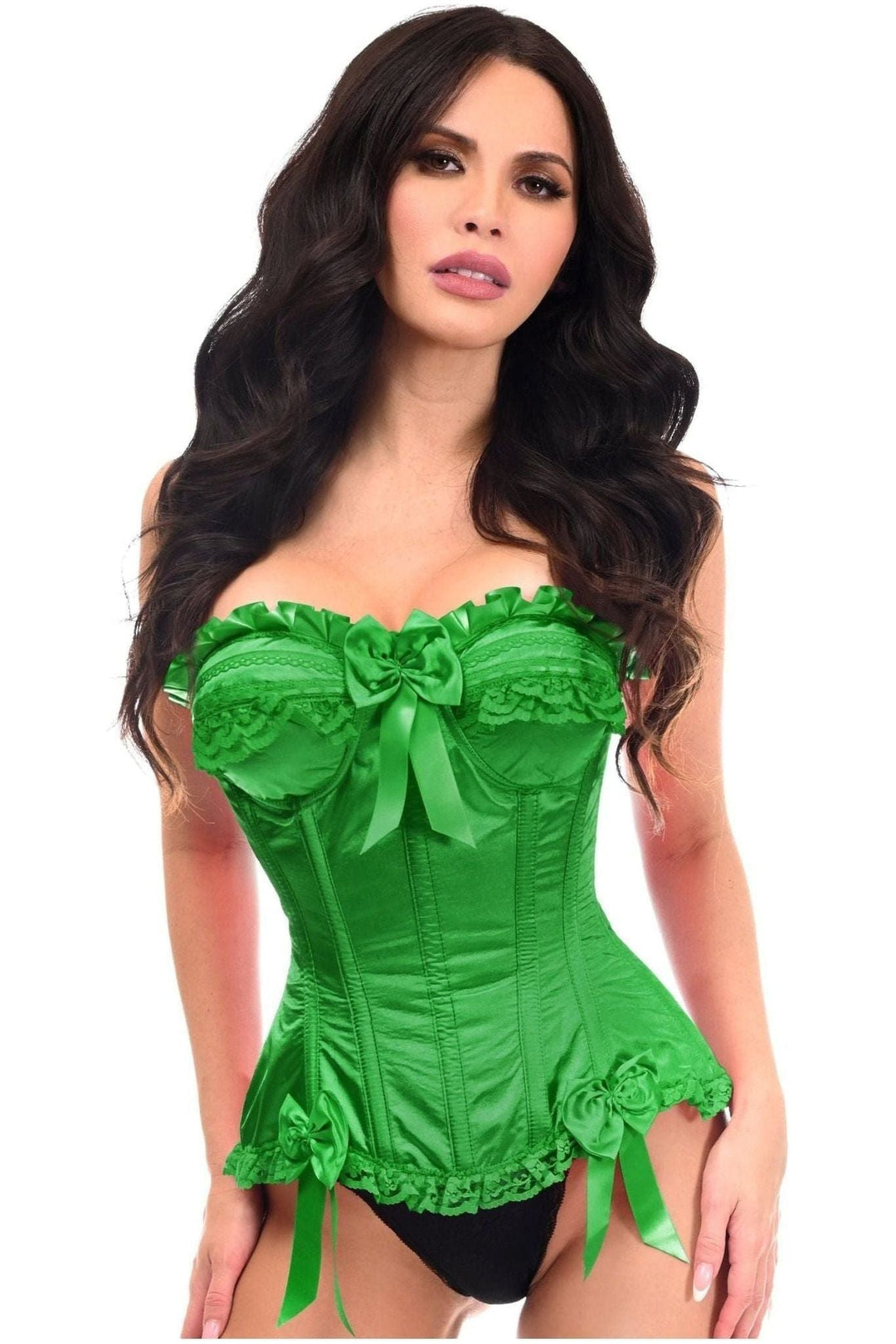 Daisy Corsets Top Drawer Green Satin Steel Boned Burlesque Corset in Green