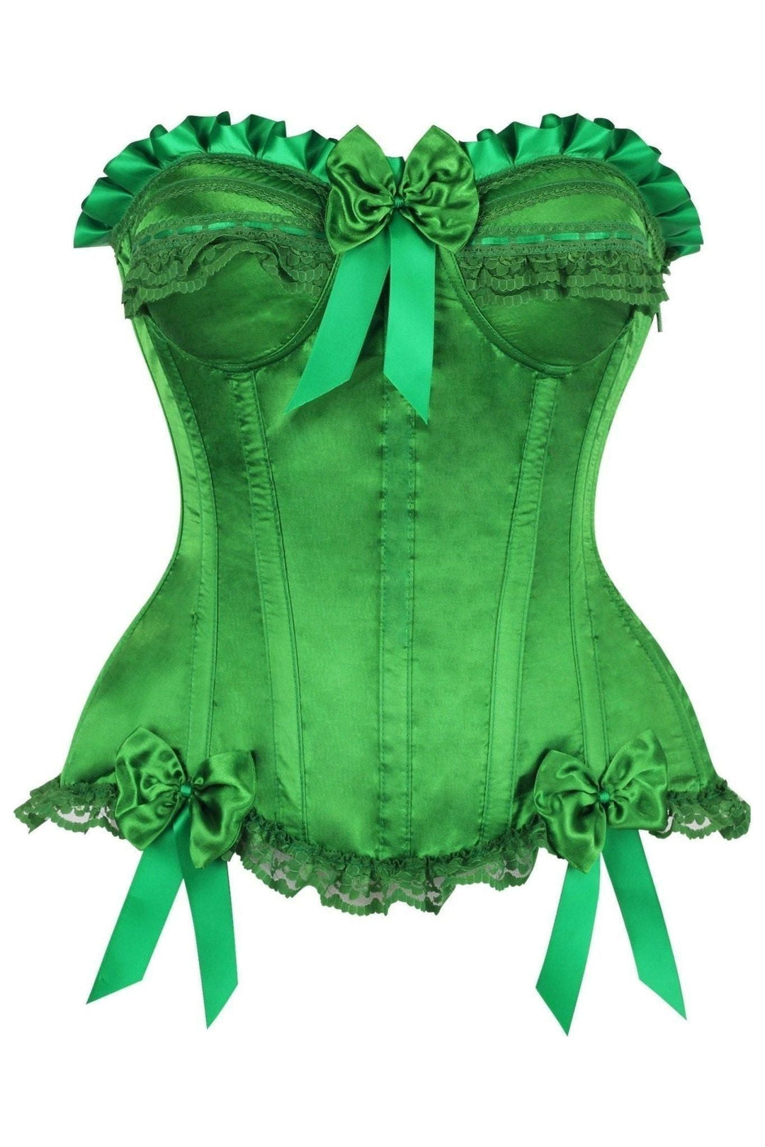Daisy Corsets Top Drawer Green Satin Steel Boned Burlesque Corset in Green