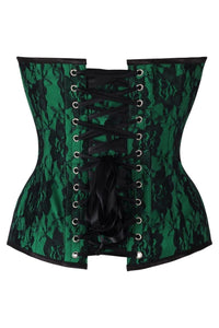 Daisy Corsets Top Drawer Green Satin w/Black Lace Overlay Steel Boned Overbust Corset in Green