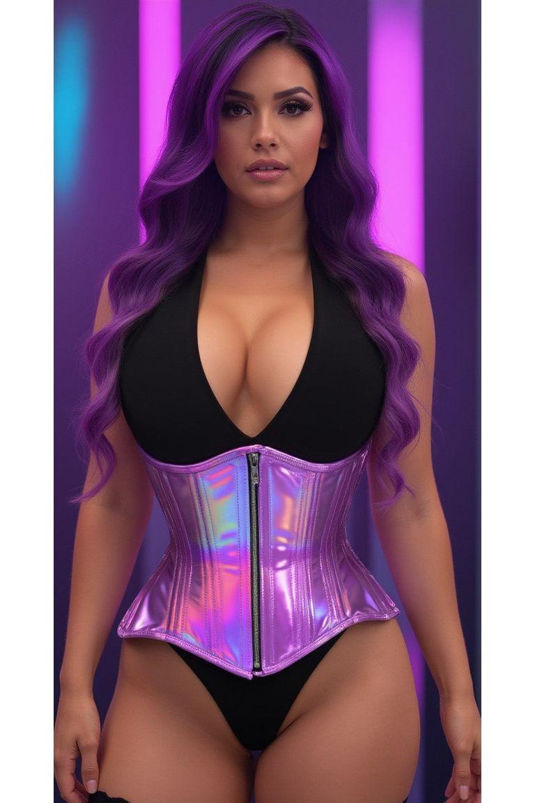 Daisy Corsets Top Drawer Lavender Holo Double Steel Boned Underbust Waist Cincher Corset in Purple