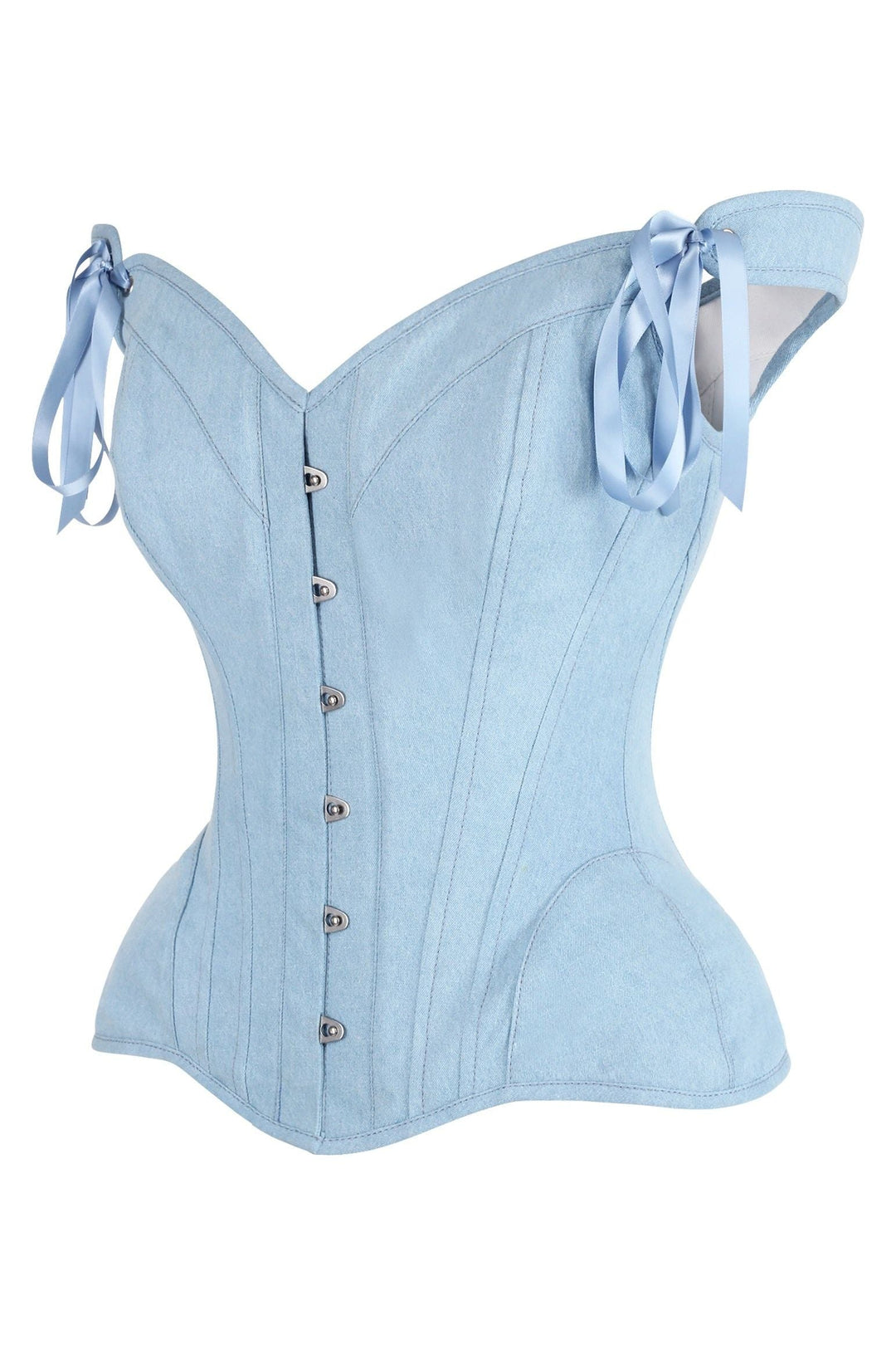 Daisy Corsets Top Drawer Light Blue Denim Steel Boned Corset w/Straps in Blue