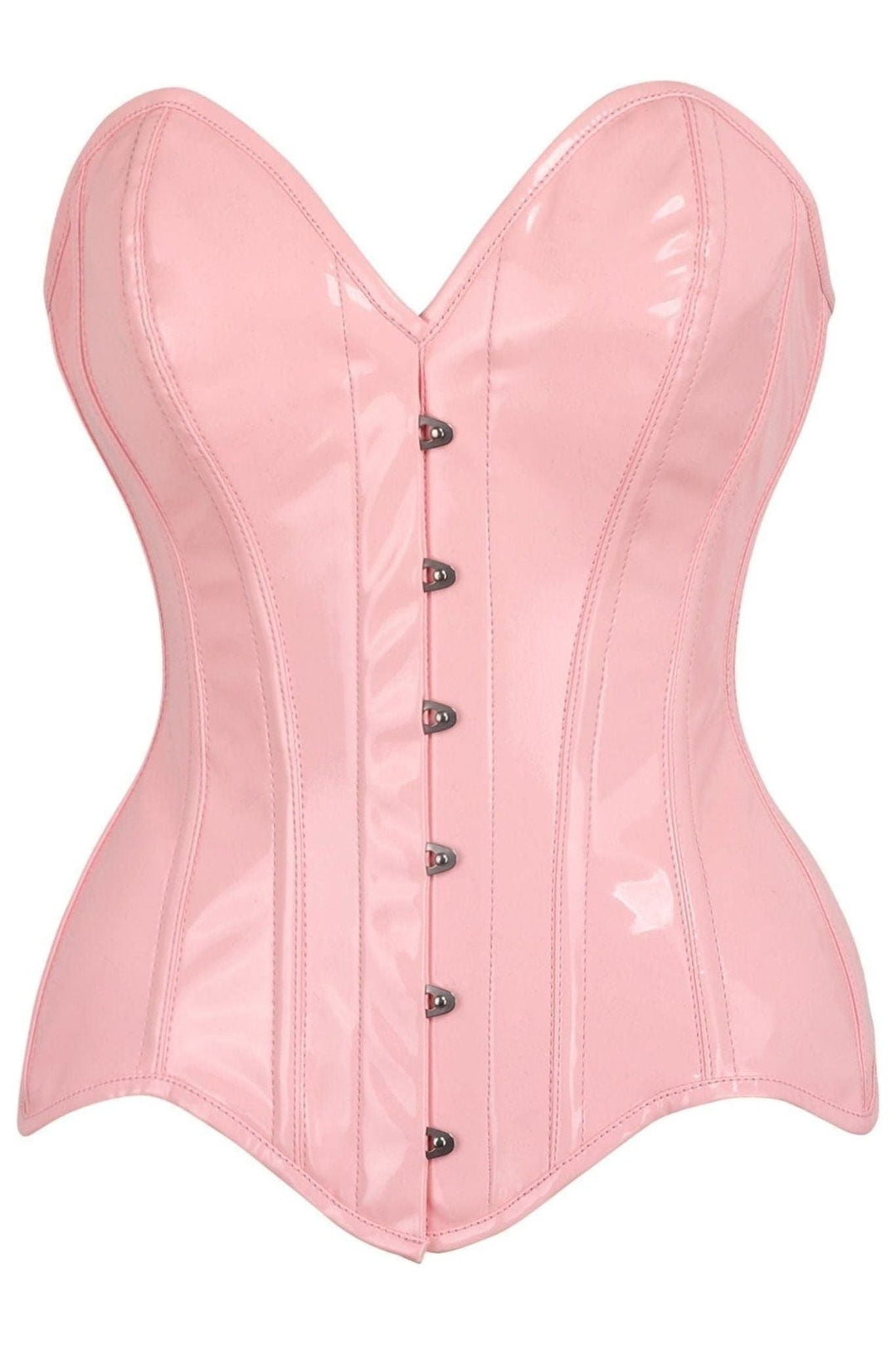 Daisy Corsets Top Drawer Lt Pink Patent Leather Steel Boned Overbust Corset in Pink  from SexyShoes.com