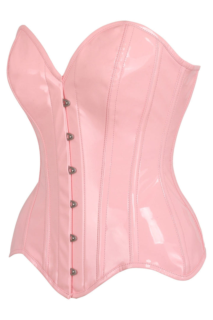 Daisy Corsets Top Drawer Lt Pink Patent Leather Steel Boned Overbust Corset in Pink