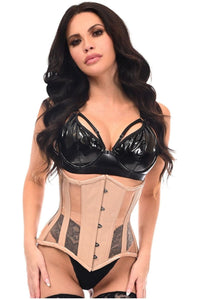 Daisy Corsets Top Drawer Nude Patent & Mesh Steel Boned Under Bust Corset in Ivory  from SexyShoes.com