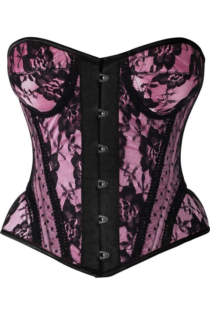 Daisy Corsets Top Drawer Pink w/Black Lace Steel Boned Underwire Bustier Corset in Pink  from SexyShoes.com