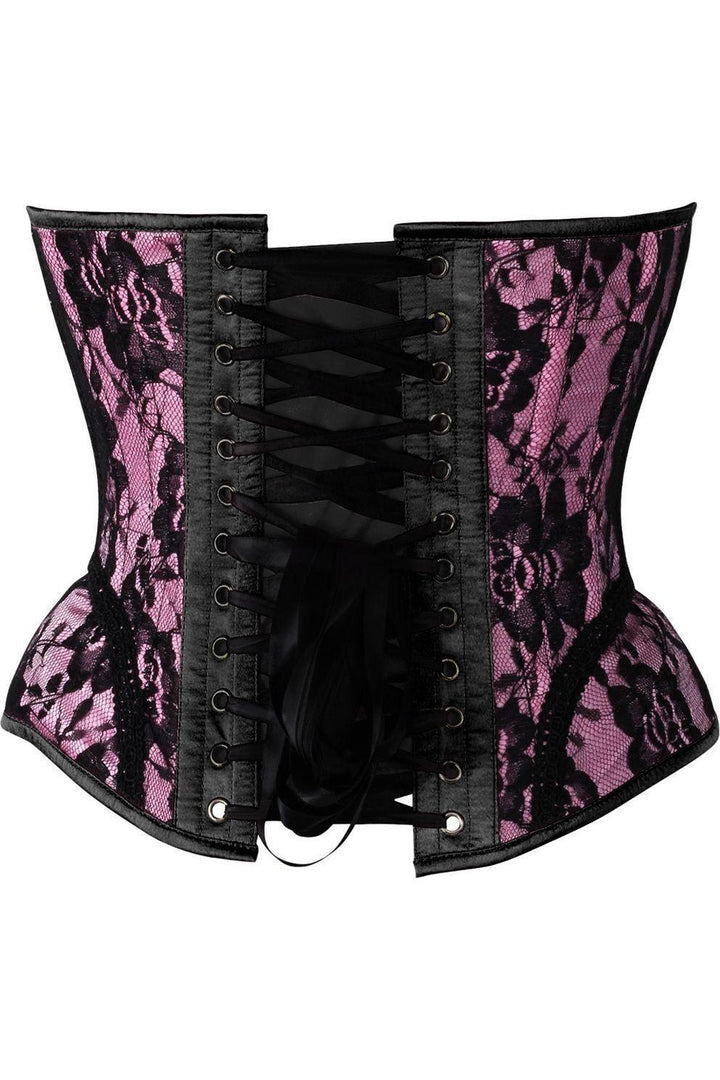 Daisy Corsets Top Drawer Pink w/Black Lace Steel Boned Underwire Bustier Corset in Pink