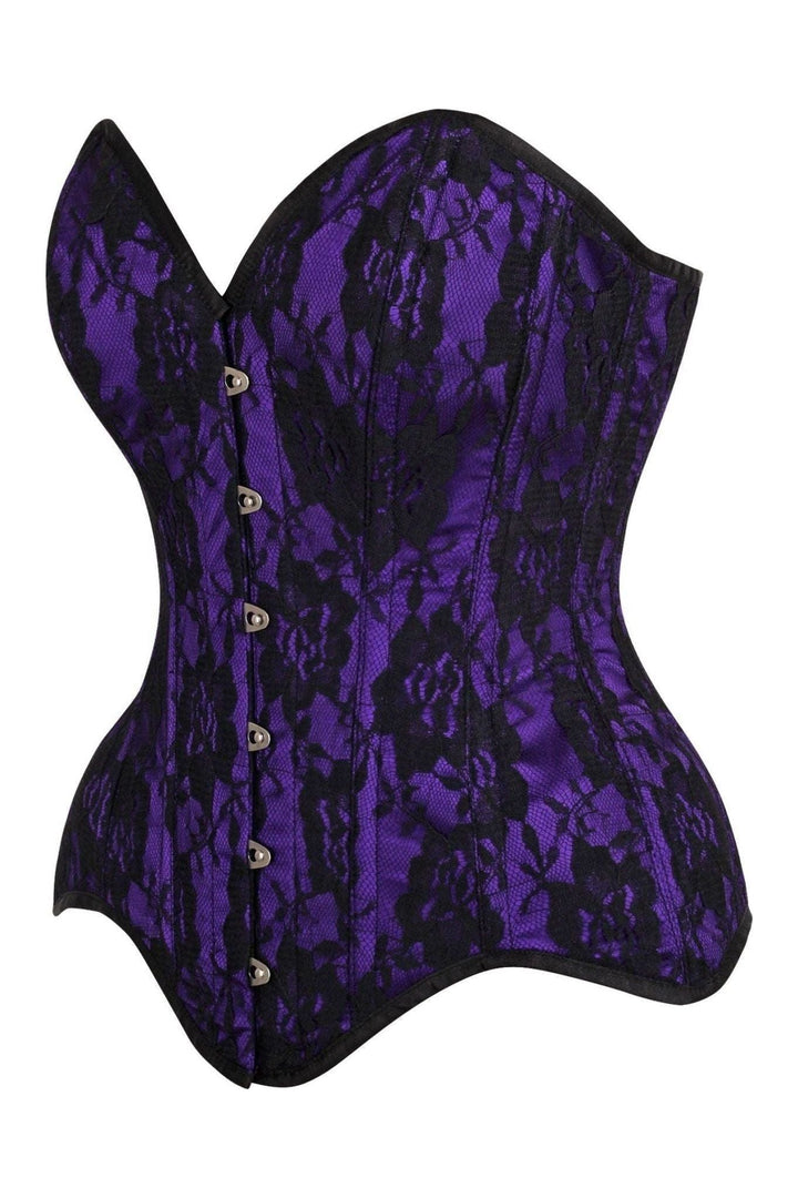 Daisy Corsets Top Drawer Purple Satin w/Black Lace Overlay Steel Boned Overbust Corset in Purple